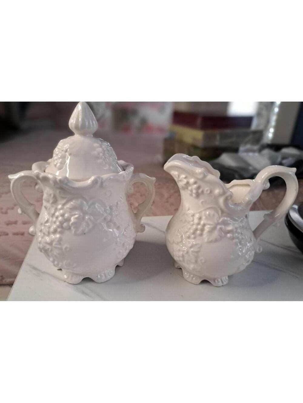 Vintage 1960s Brinn's of Pittsburgh White Ceramic Creamer and Sugar Bowl Set